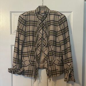 Worth Plaid Blazer with Fringe Details